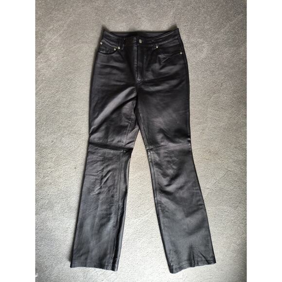 Newport News Leather Pants Women's Sz 6 Black Bootcut Lined Classic Dressy Biker - Picture 12 of 14